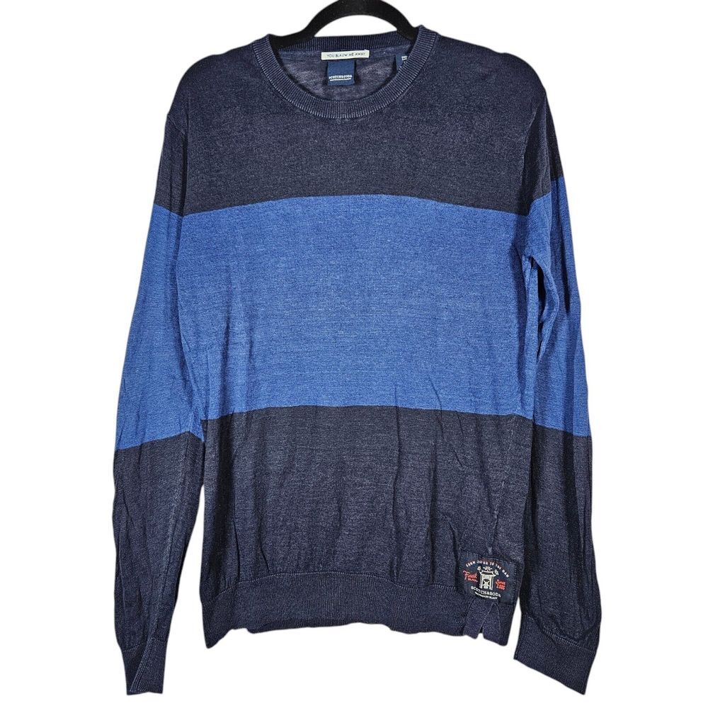 SCOTCH & SODA Sweater Mens sz S Navy Blue Linen Cotton Pullover Crew Neck Preppy
